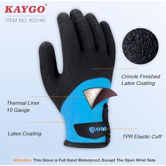 kaygo black gloves cold weather thermal work waterproof weatherproof Large NEW - Picture 2 of 2